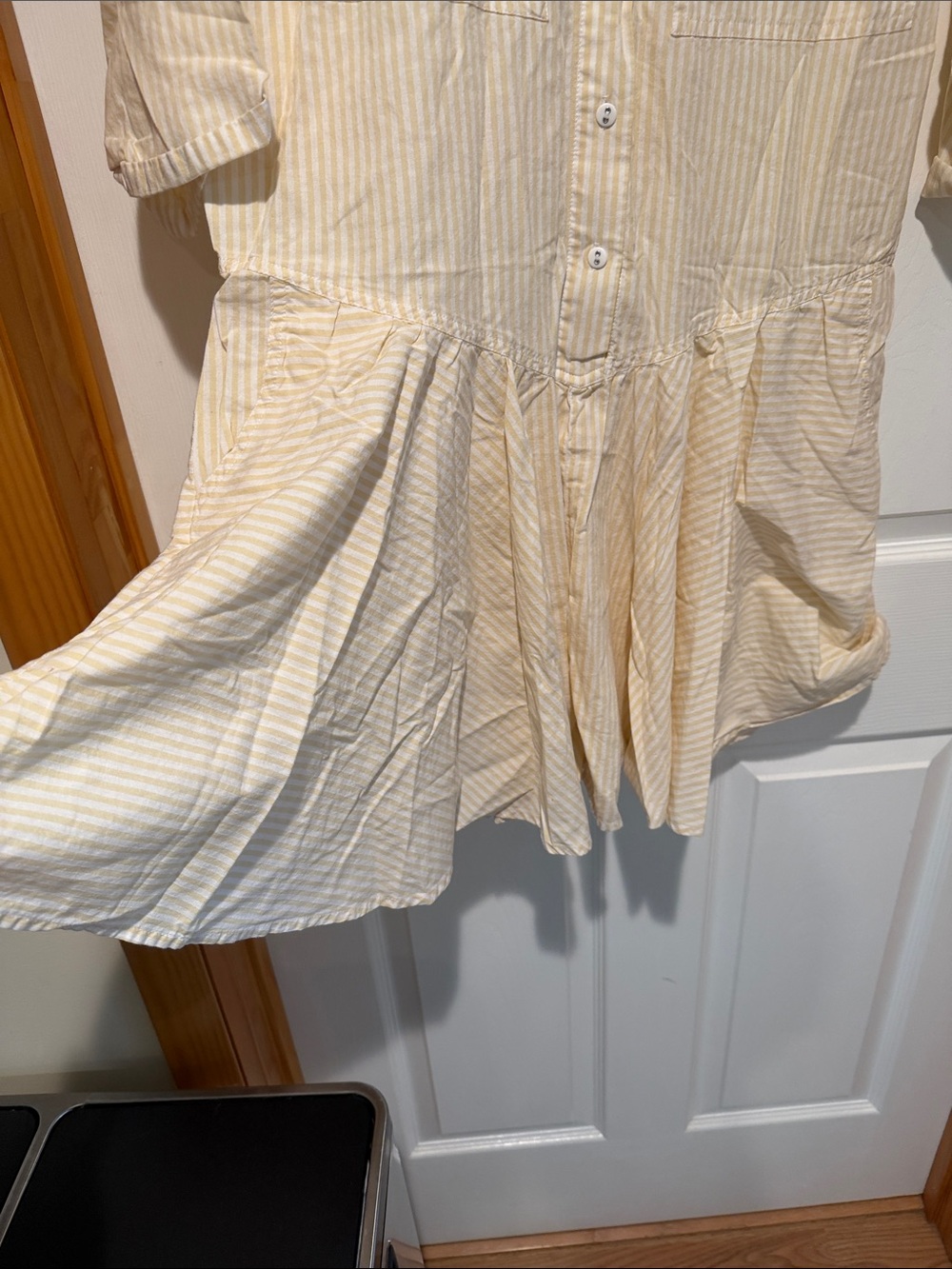 Free People- Light Yellow Striped Button-Front Women’s Tunic Top/mini-dress - Picture 5 of 6